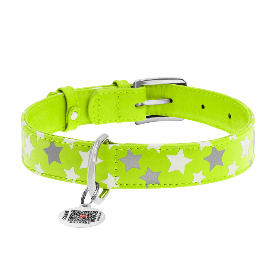 Нашийник для собак шкіряний WAUDOG Glamour з QR паспортом, візерунок "Зірочка", світлонакопичув Коломия - фото 2
