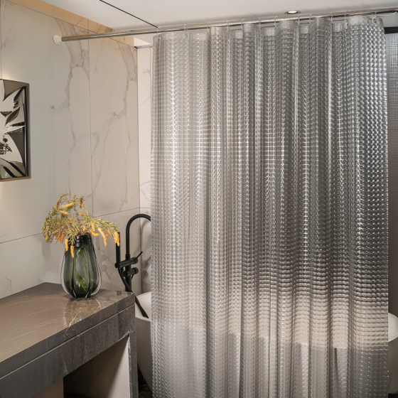 Шторка для ванной и душа водоотталкивающая, штора для душевой и ванной комнаты 180x200 см с 2D эфектом черная Каменец-Подольский