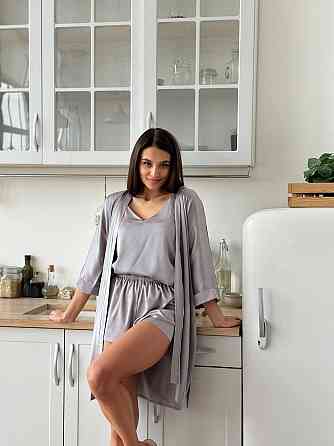 Халат жіночий шовковий під пояс довжина 90см Сірий XL/2XL Харків