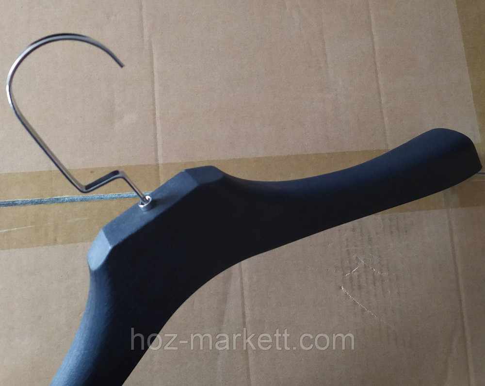 Плічка вішалки тремпеля широкі чорні чоловічі з хромованим неповоротним гачком Харків - фото 4