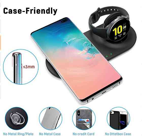 Беспроводное зарядное устройство EloBeth 2-в-1 для Samsung Galaxy и Qi-устройств: быстрая зарядка телефона и часов Киев
