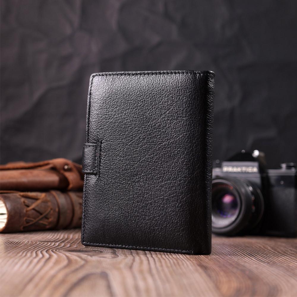 Чоловічий шкіряний гаманець з блоком для документів, чорний (ST Leather) Київ - фото 11