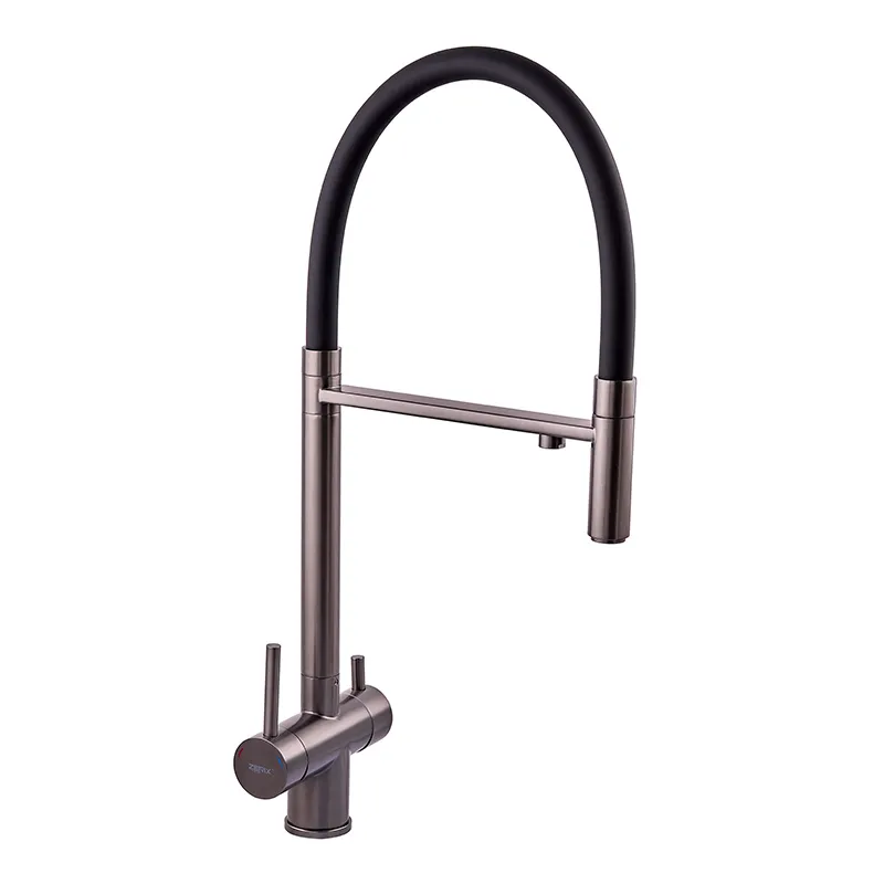 Змішувач для кухні під осмос Zerix KIT-021 Graphite REFL.Black з гнучким виливом графіт/чорний Чернівці - фото 1