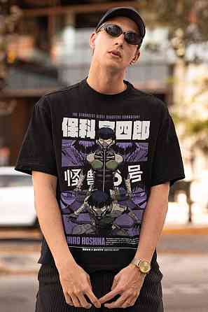 Футболка з аніме принтом Сосхіро Хосхіна Каіджу Н оверсайз (S/M/L) Чорний AnimeJ1110 Дніпро