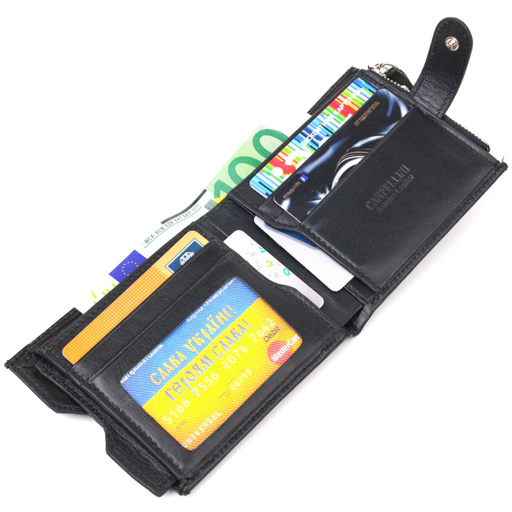 Стильний чоловічий горизонтальний гаманець із натуральної гладкої шкіри Чорний (CANPELLINI) Київ - фото 9