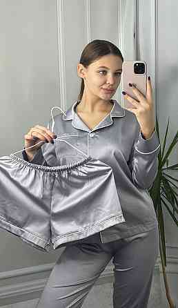 Комплект шовковий трійка сорочка з шортами і штанами Сірій XL Харків