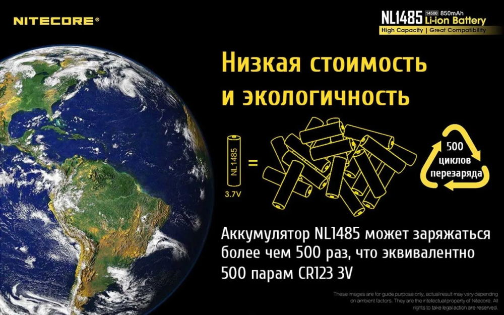 Аккумулятор 14500 Nitecore NL1485 850mAh Li-Ion 3.7V (Черно-желтый) Винница - изображение 8