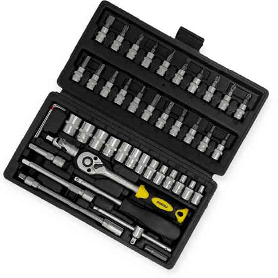 Набір інструменту 1/4" 46 шт, 4-14 мм з тріщ., подовж., кардан, отв.-вороток, біти Мукачево