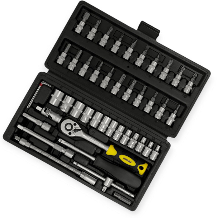 Набір інструменту 1/4" 46 шт, 4-14 мм з тріщ., подовж., кардан, отв.-вороток, біти Мукачево - фото 1