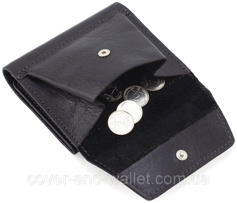 Солідний чоловічий гаманець з італійської шкіри чорного кольору Grande Pelle 502410 Київ - фото 3