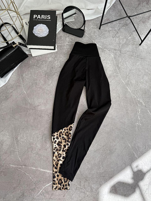 Жіночі лосини з леопардовою вставкою мікродайвінг Одеса - фото 1