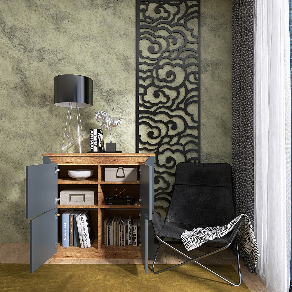 Тумба 4-х дверная закритая Эверест Нордик-980 98х38х92 см Графит + Дуб крафт золотой (DTM-5528) Львов - изображение 4