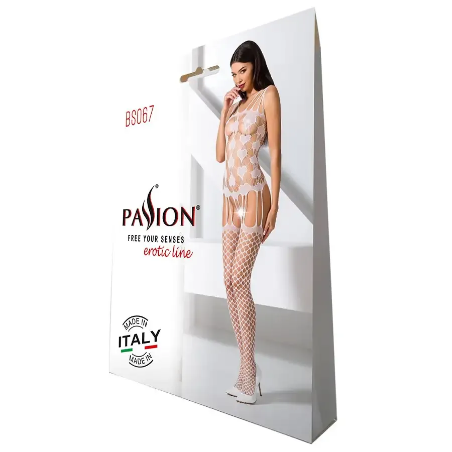 Бодістокінг Passion BS067 white, комбінезон, імітація панчох і топа на бретелях Львів - фото 5