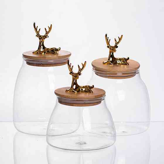 Набір банок для зберігання 3 штуки з бамбуковими кришками 0.5/08/1 л 64486-55 Київ