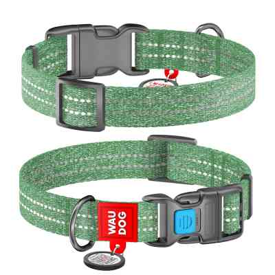 Ошейник для животных WAUDOG Re-cotton с QR паспортом светоотражающий Ш 25 мм Д 37-58 см зеленый (029418) Винница