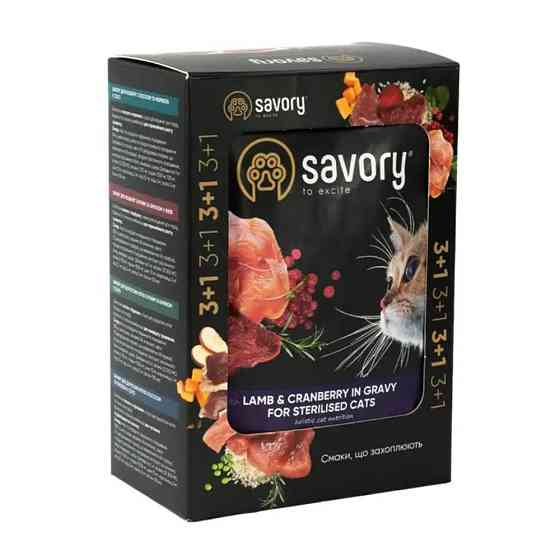 Набір паучів Savory Sterilised Cats with Lamb and Cranberries in Gravy 3+1 Київ