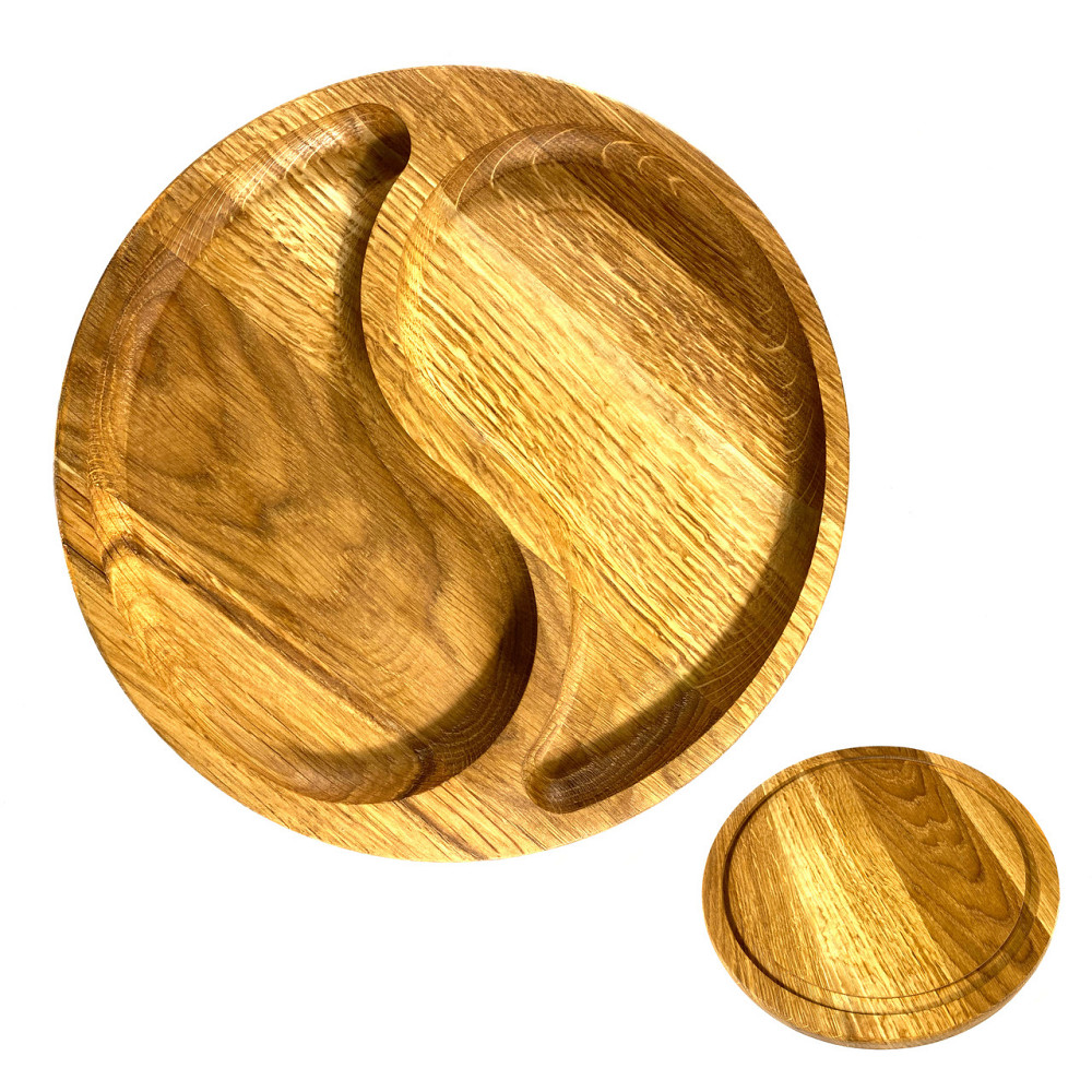 Деревʼяна тарілка з натурального дерева діаметр 25 см, висота 2 см, тарілка для закусок Кам'янець-Подільський - фото 1