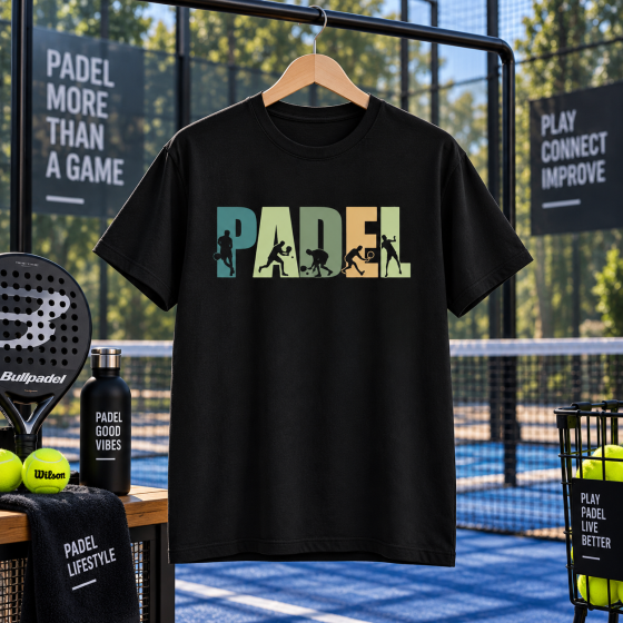 Чорна футболка для паделі PADEL з принтом гравців, спортивна унісекс XL Чернівці