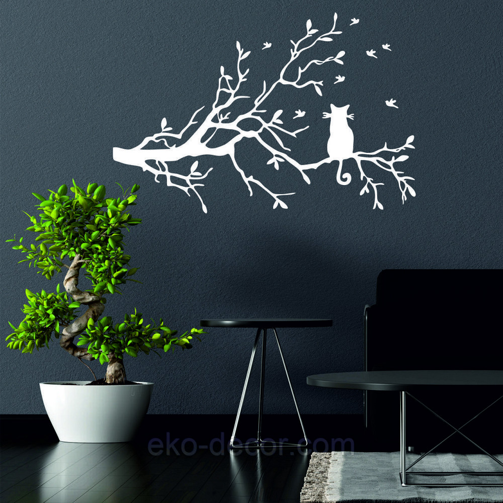 Декоративне настінне Панно «Кіт на гілці», Декор на стіну 90*59 см, Білий Київ - фото 3