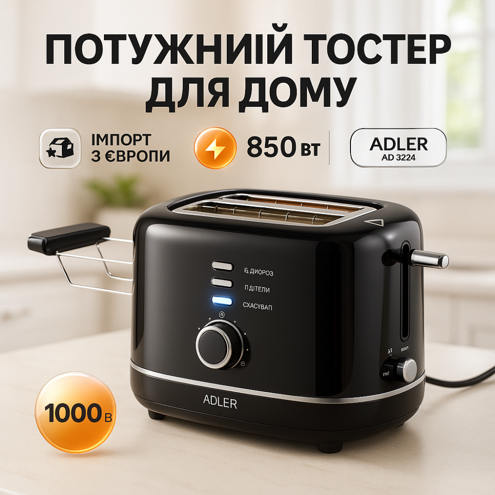 Тостер Adler AD 3224 7 рівнів обсмажування решітка для булочок 850Вт Black WE-29 Львів - фото 14
