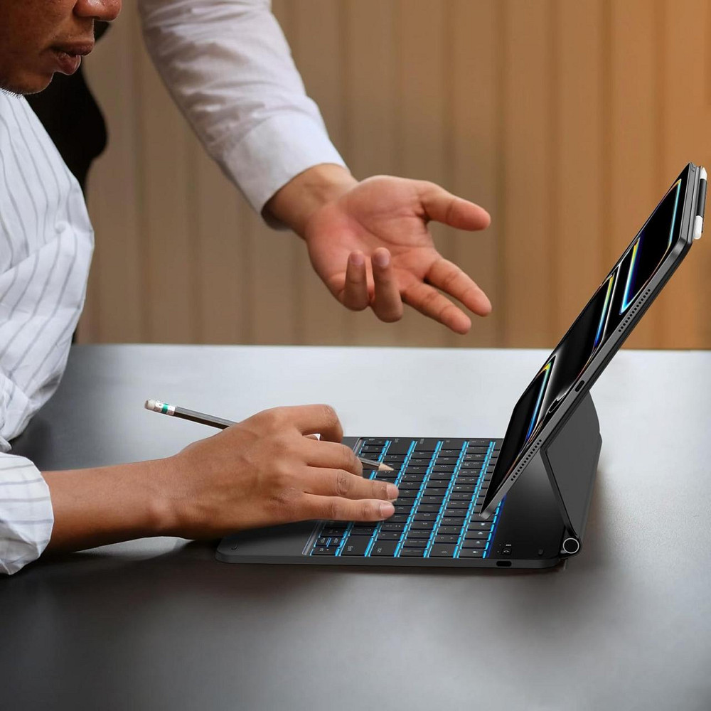 OMOTON Bluetooth клавиатура-чехол для iPad Pro 13 M4 2024 с трекпадом подсветка USB-C UK layout черный Киев - изображение 4