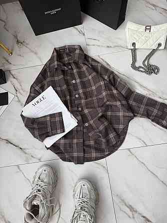 Женская стильная оверсайз рубашка в клетку фланель 100% коттон Шоколад Одесса