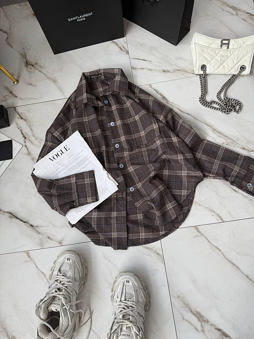 Женская стильная оверсайз рубашка в клетку фланель 100% коттон Шоколад Одесса - изображение 1