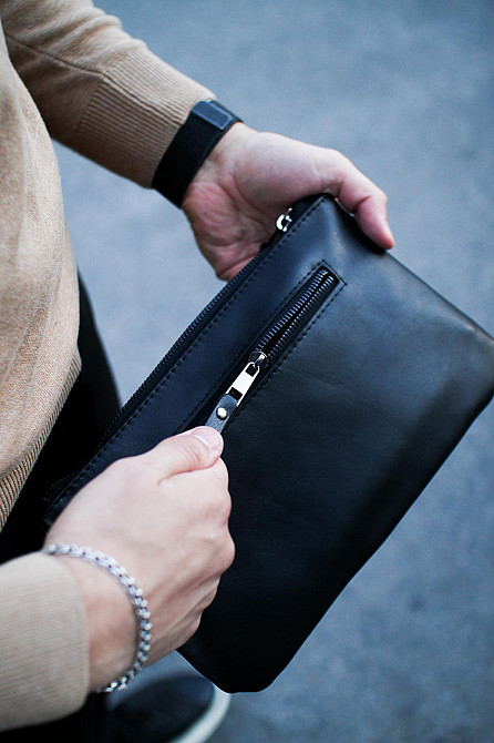 Кожаный клатч из натуральной гладкой кожи SKILL (Черный) Сумы - изображение 2