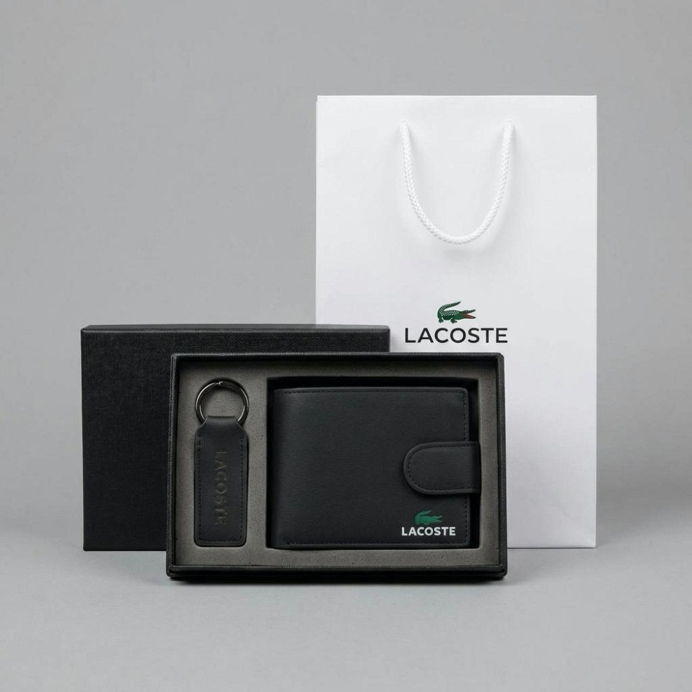 Чоловіче шкіряне портмоне з брелком на застібці Lacoste (1724-2) Київ - фото 2
