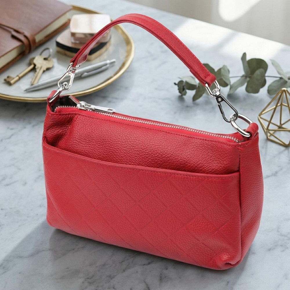 Жіноча шкіряна сумка з двома зручними ремінцями Vintage 22927 Червоний Київ - фото 11