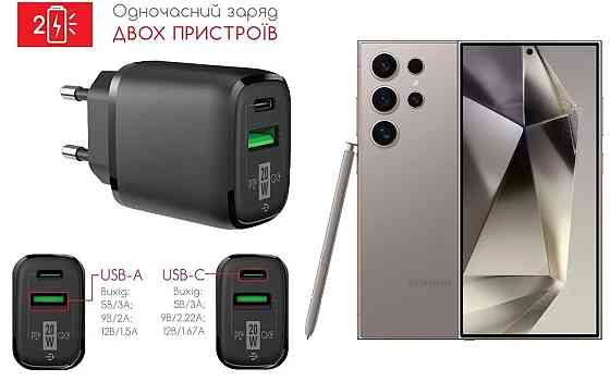 Сетевое зарядное устройство для Samsung Galaxy S24 Ultra, 20W 3A, Quick Charge 3.0 Киев