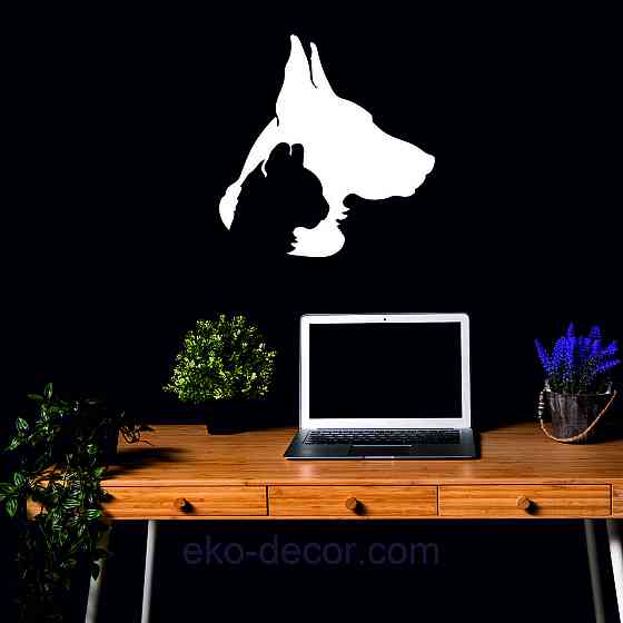 Декоративное настенное Панно «Силуэт кот пес», Декор на стену 50*48 см, Белый Киев