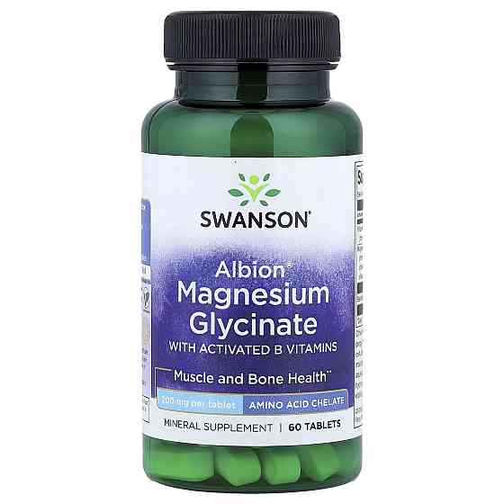 Гліцинат магнію Swanson Albion® Magnesium Glycinate with Activated B Vitamins, 60 Tablets Луцьк