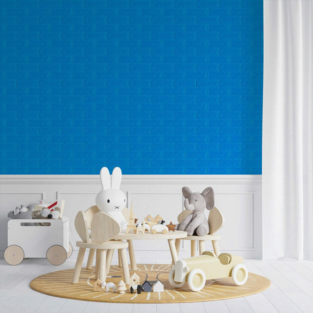 Синя самоклеюча 3D панель під цеглу Київ - фото 5