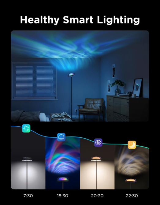 Розумний торшер Govee Uplighter RGBIC з ефектом водяних брижів: LED лампа 2 в 1, SmartThings, Alexa, Matter, білий/кольоровий Київ - фото 7