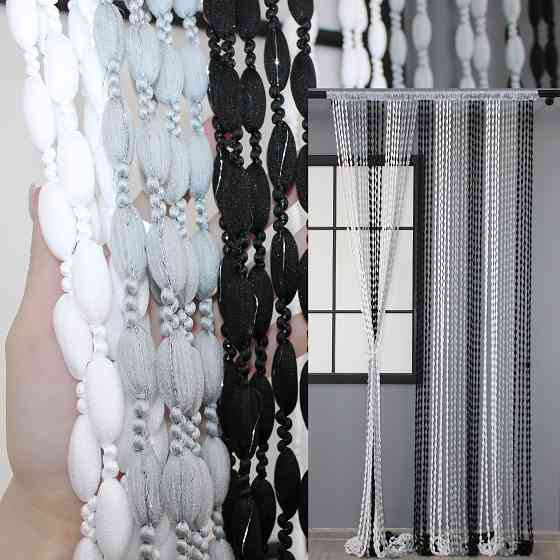 Штори-нитки Шиніл з люрексом 300х300 см Білий із сіро-чорним (61-041) Київ