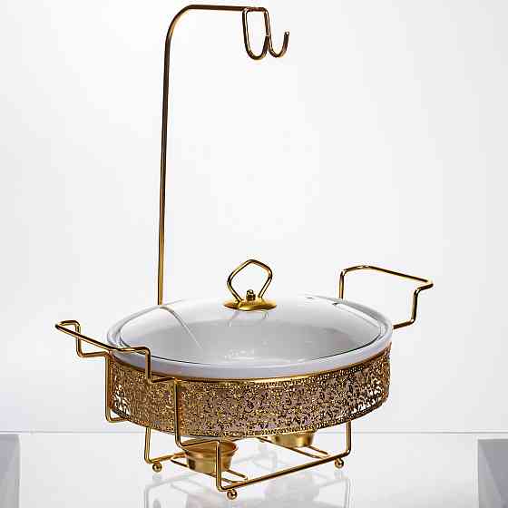 Yiwu Мармітниця настільна порцелянова 2.5 літра марміт круглий на підставці Білий із золотом YL Коломыя
