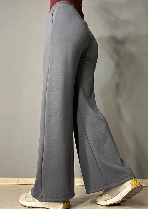 Штани жіночі CREP 82171 палаццо на резинці з кишенями вільні від стегна біфлекс графіт, графіт, S Київ - фото 15