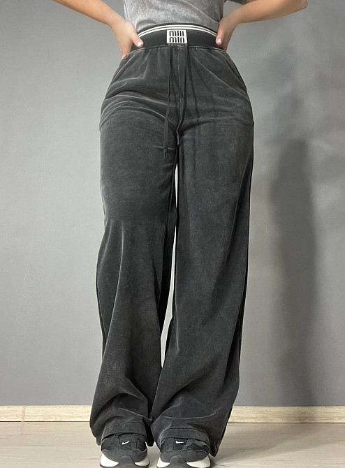 Брюки жіночі Yimeite 512 палаццо широкі трикотажні варені тай дай талія на резинці чорні, чорний, З2 Київ - фото 11