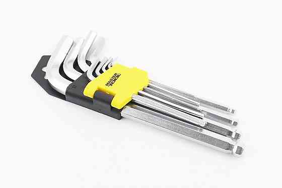 Набір Г-подібних ключів подовжених з кулястим наконечником HEX (1,5/2/2,5/3/4/5/6/8/10мм) CrV 75-0957 Київ