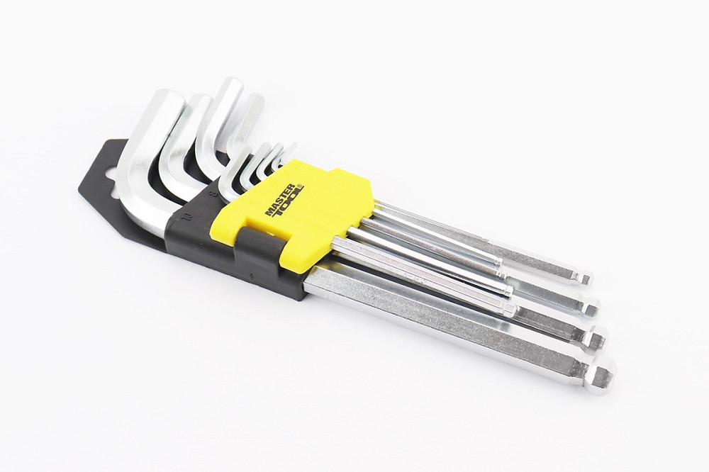 Набір Г-подібних ключів подовжених з кулястим наконечником HEX (1,5/2/2,5/3/4/5/6/8/10мм) CrV 75-0957 Київ - фото 1