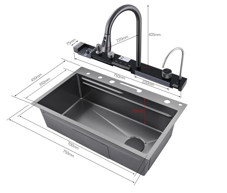 Кухонна раковина водоспад Willda, кухонна мийка водоспад темно-сіра 75х46х22 (222653904) Київ - фото 7