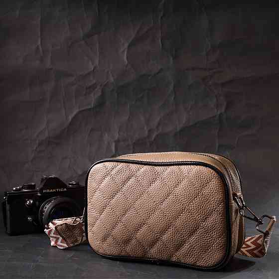 Шкіряна жіноча сумка через плече на одне відділення Vintage 22386 Бежева Київ