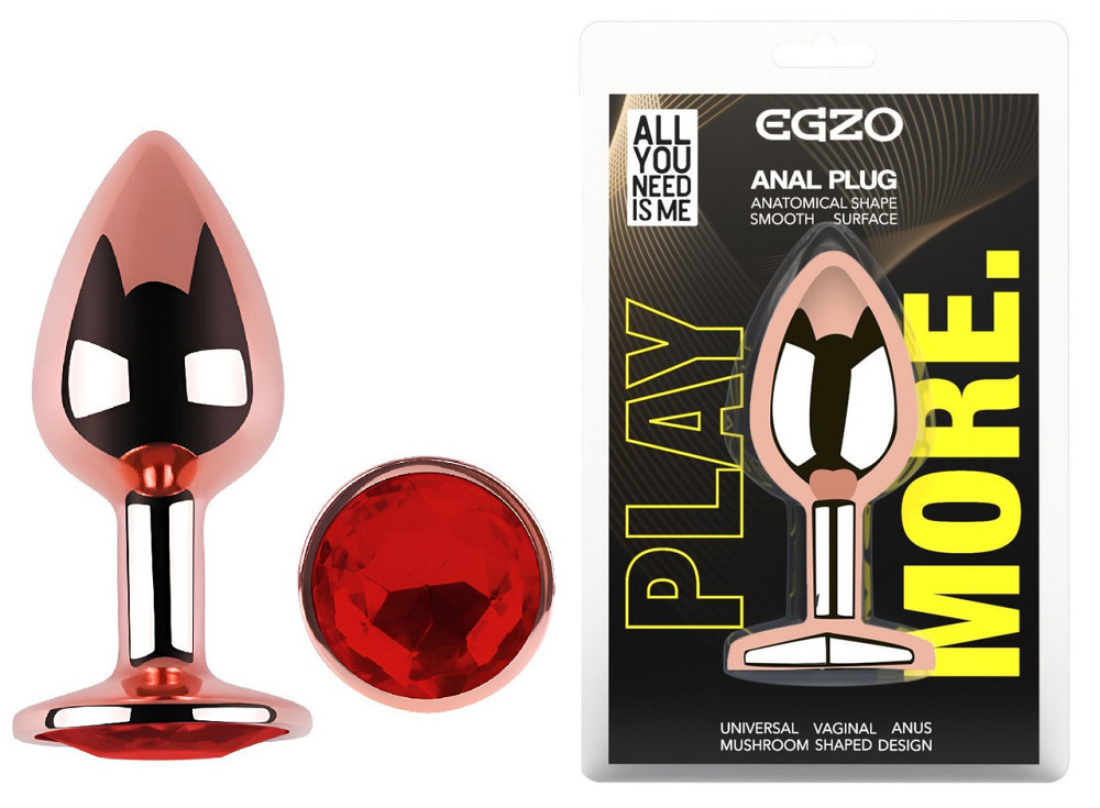 Анальная пробка с кристаллом EGZO - Rose Gold Round Plug Red size M Sex Aura Киев - изображение 1