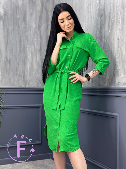 Длинное платье-рубашка с поясом Marcella 42-44, Зеленый Киев - изображение 1