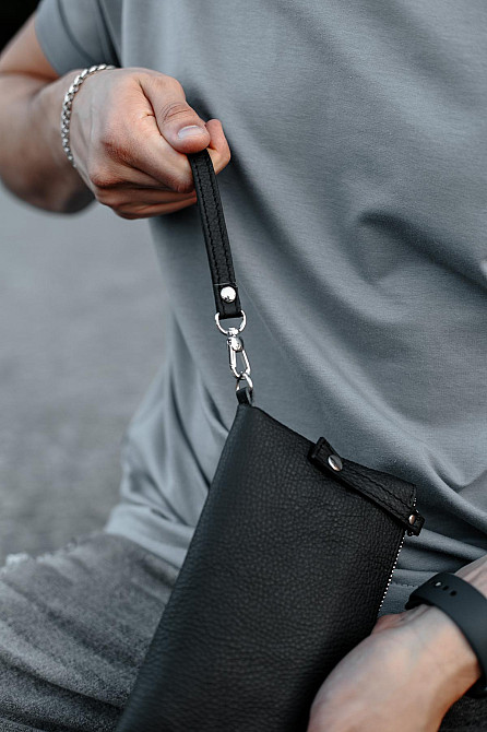 Чоловічий клатч-гаманець із натуральної зернистої шкіри SKILL Trampl (Чорний) Суми - фото 5