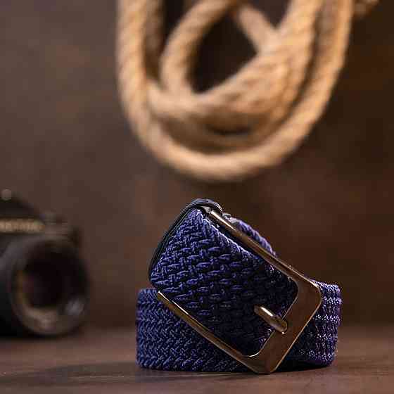 Текстильный мужской ремень классика Vintage 20524 Синий Киев