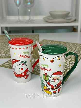 Кухоль з кришкою та ложкою керамічний новорічний Olens "Біг-Сніговик" 380 мл 102-1088с Київ