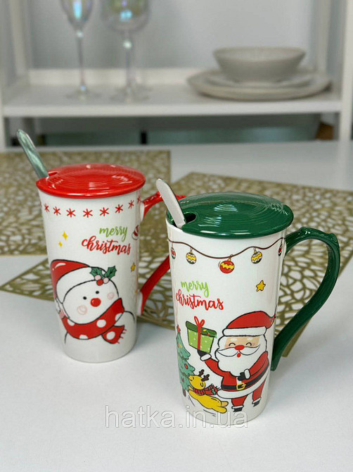 Кухоль з кришкою та ложкою керамічний новорічний Olens "Біг-Сніговик" 380 мл 102-1088с Київ - фото 4