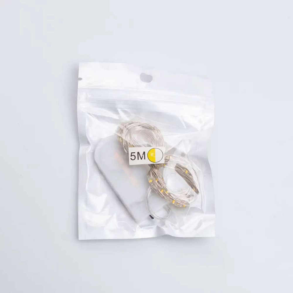 Светодиодная гирлянда Роса 5 метров на батарейках 50 led нить на белом проводе мультиколор 50L5MWML Киев - изображение 7